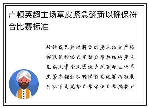 卢顿英超主场草皮紧急翻新以确保符合比赛标准 卢顿英超主场草皮紧急翻新以确保符合比赛标准